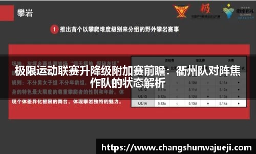 极限运动联赛升降级附加赛前瞻：衢州队对阵焦作队的状态解析